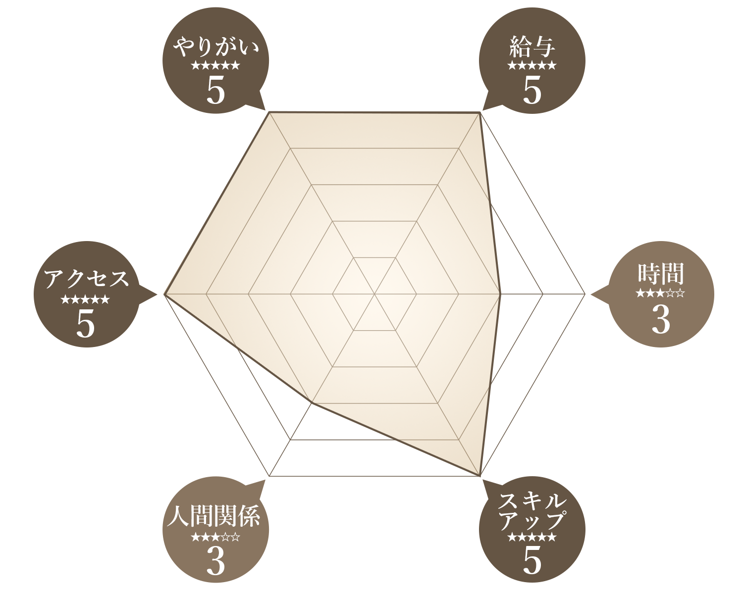 レーダーチャートで見る、当院の働きやすさ